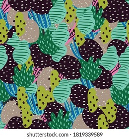 Patrón sin foco con ramas de coral y plantas marinas. Algas, flores. Resumen de la naturaleza marina impresa. Diseño de estilo sencillo