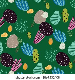 Seamless pattern with corals branches and sea plants. Algae, flowers. Abstract print marine nature. Underwater floral background. Simple style wrappinf paper or textile.