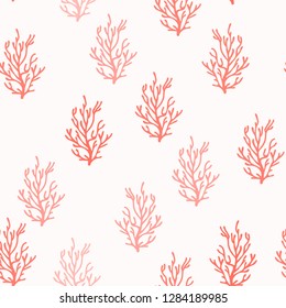 Seamless pattern with corals. Color of the year 2019 - Living coral. Vector illustration.