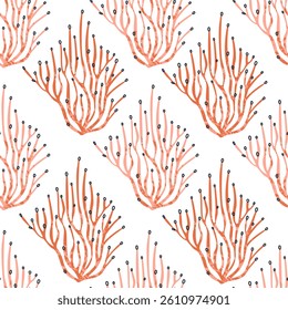 Seamless pattern with corals filling white background. Pattern for summer fabrics. Flat vector illustration
