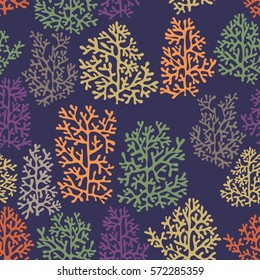 Seamless pattern with corals on a purple background for design