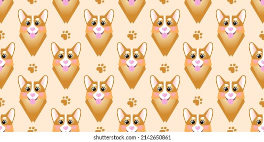 Seamless Pattern of Corgi Dog geometric drawing style. Repeat endless pattern seamless with cute Corgi dog.