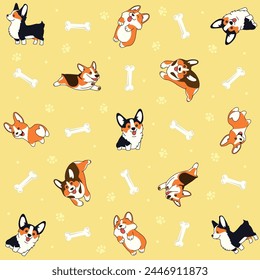 seamless pattern with corgi dogs and bones