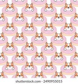 Seamless pattern with corgi dogs. For children's fabric design, wallpaper, backgrounds, wrapping paper, scrapbooking, etc. Vector illustration