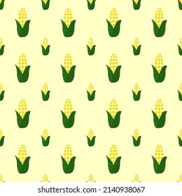 Seamless pattern with corn cob. Stylized vector illustration on a yellow background. For packaging, fabric, textiles, prints, baby clothes, stationery and scrapbooking. 