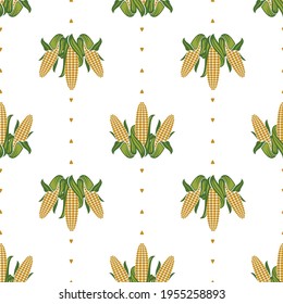 seamless pattern of corn cobs isolated on white background