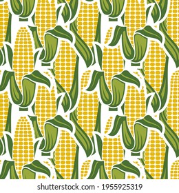 seamless pattern of corn cobs isolated on white background