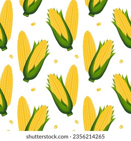 Seamless pattern, corn cobs with leaves and corn kernels. Agriculture concept. Background, print, textile, vector	
