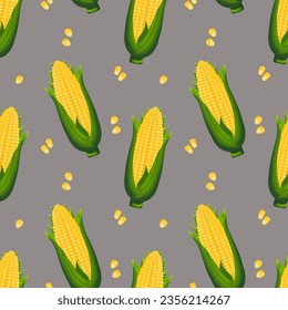 Seamless pattern, corn cobs with leaves and corn kernels. Agriculture concept. Background, print, textile, vector	
