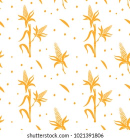 Seamless pattern with corn. Design template for wrapping paper or fabric. Natural product store, bakery market, organic shop, nature firm, ecology company, garden, farming, forest.