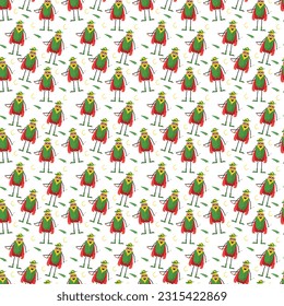 Seamless pattern Corn hero character in Superhero costume holding bow. Vegetable character pattern