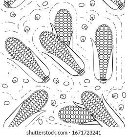 Seamless pattern of corn outline flat vector illustration on white background