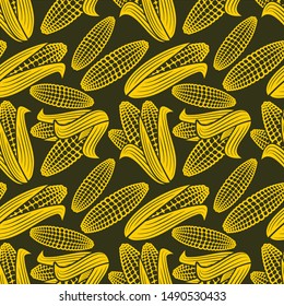 Seamless pattern with corn. Vector background in autumn style.