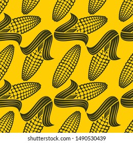 Seamless pattern with corn. Vector background in autumn style.