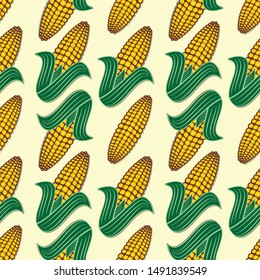 Seamless pattern with corn. Vector background in autumn style.