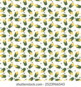 Seamless pattern corn Vegetable banner. Yellow Ripe corncobs with green leaves seamless pattern