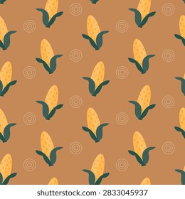 seamless pattern corn vegetable food on brown background vector wallpaper textile giftwrap fabric