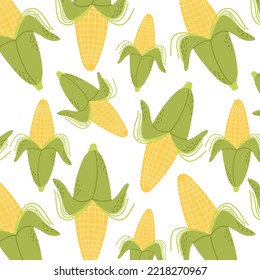 Seamless pattern with corn. Pattern with vegetables. Vector illustration. Drawn style.