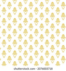 Seamless pattern of corn in white background with mini doodle (icon). Vector Illustration