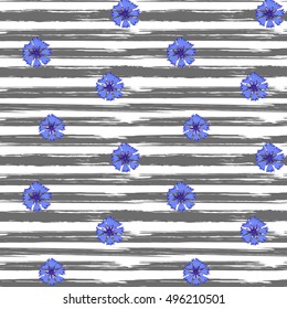 Seamless pattern with cornflowers, Background in hippy style with blue cornflowers pattern. Vector seamless pattern on grunge line and painted  Flower cornflower.