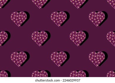 Seamless pattern with cornflowers in the shape of a heart on the viva magenta background. Valentines day card. Valentine concept. Website banner with heart.