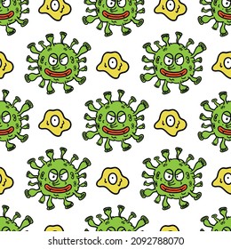 seamless pattern corona virus and amoeba on white background