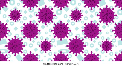 Seamless pattern of Corona Virus Cell icon isolated on memphis element background. Good for template background, banner, poster, etc. Vector illustration eps10.
