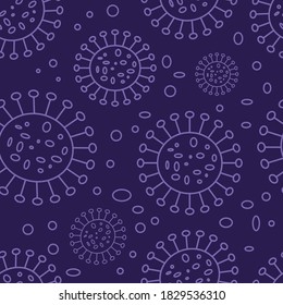 Patrón sin foco con virus de la corona en colores de moda para tela, textil, decoración. Ilustración vectorial.