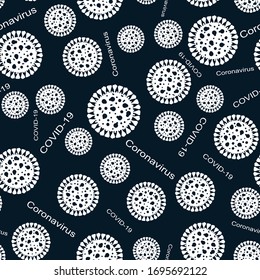 Seamless pattern with coronavirus cell symbol. Corona virus disease covid-19 sign. Vector illustration in black and white.