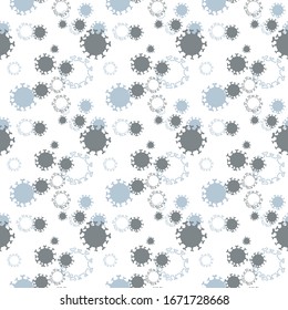Patrón sin problemas. Células coronavirus sobre fondo blanco. 2019-nKoV Nuevas bacterias del Coronavirus.  COVID-19. Imagen simbólica de una epidemia viral. Ilustración plana. Gráficos vectoriales.