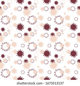 Seamless pattern. Coronavirus cells on a white background. 2019-nKoV New Coronavirus Bacteria.  COVID-19. Symbolic image of a viral epidemic. Flat illustration. Vector graphics.