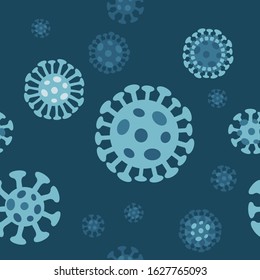 Seamless pattern of Coronavirus CoV under a microscope. Flat vector illustration.
