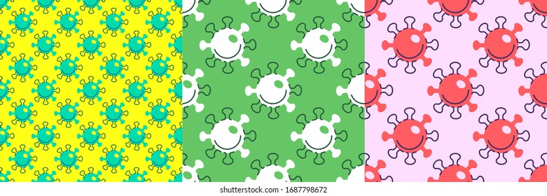 Seamless pattern coronavirus lat illustration. Dangerous Wuhan coronavirus structure. Pathogenic microorganisms scientific backgraund.