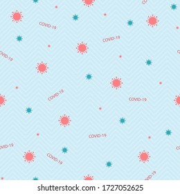 Seamless pattern with coronavirus molecules on a blue background.