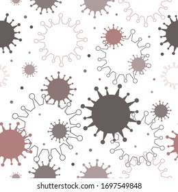 Seamless pattern. Coronavirus on a white background. 2019-ncov. Virus. Pandemic. Disease. The invasion of germs, bacteria, viruses. Attack. Vector background
