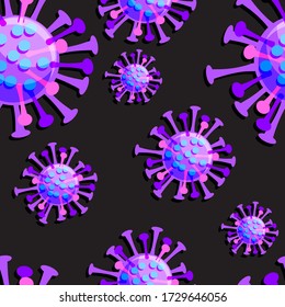 Seamless pattern Coronavirus outbreak, Pandemic on planet Earth, Global catastrophe. The danger of coronavirus and the risk to public health. Medical concept with dangerous cells  Vector