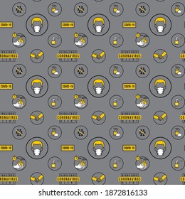 Seamless pattern with coronavirus protection icons, mask, hand shake, hand wash, spray