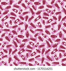 Seamless pattern of cosmetic bottles in purple color