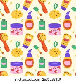 Seamless pattern with cosmetic, care products