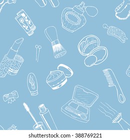 Seamless pattern with cosmetic doodles