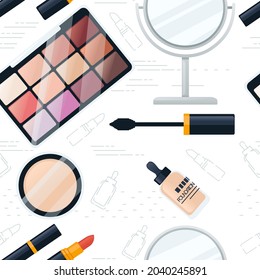 Seamless pattern of cosmetic items vector illustration on white background