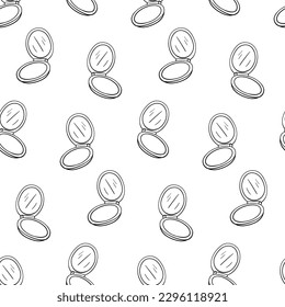 Seamless pattern with cosmetic makeup case with a mirror hand drawn doodle outline vector