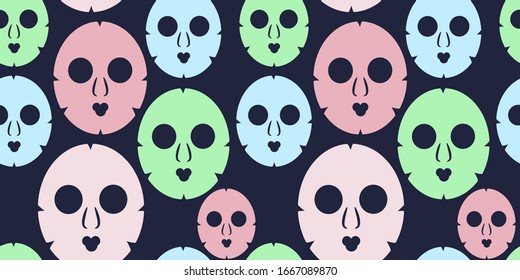 seamless pattern with cosmetic masks for skin care on a dark blue background. Modern abstract design for paper, cover, fabric, interior decor