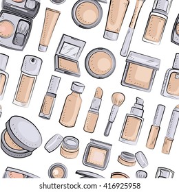 Seamless pattern with cosmetic products.