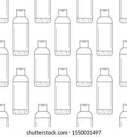 Seamless pattern with cosmetics. Black and white thin line icons. Cream, foundation, serum, tonic, lotion icon. Vector illustration for web and mobile, eps10.