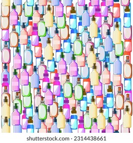 Patrón transparente de cosméticos, productos para el cuerpo y la cara para mujeres hombres.  Ilustración vectorial plana