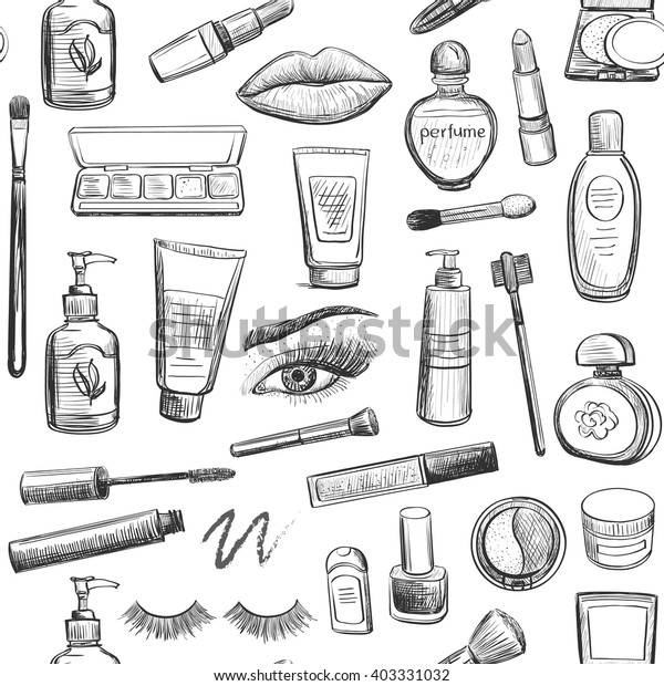 Seamless Pattern Cosmetics Hand Drawings On Stock Vector (Royalty Free ...