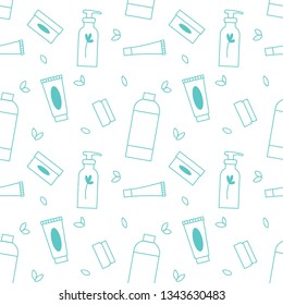 Seamless pattern with cosmetics. Skin care products. Vector illustration. 