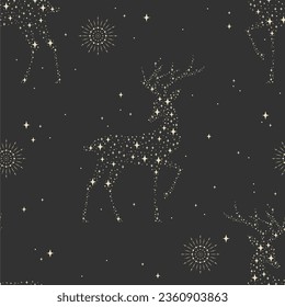 Seamless pattern with cosmic deers. Design for card, fabric, print, greeting, cloth, poster, clothes, textile.