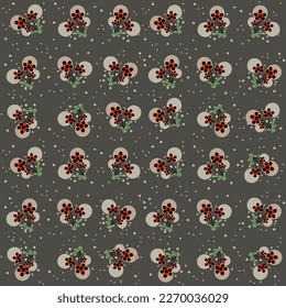 Patrón incomparable de flores cosmicas extraordinarias sobre fondo gris para tela, papel regalo, sitio web. Diseño abstracto para niños. Flores rojas naranjas de otro planeta. Ilustración del vector